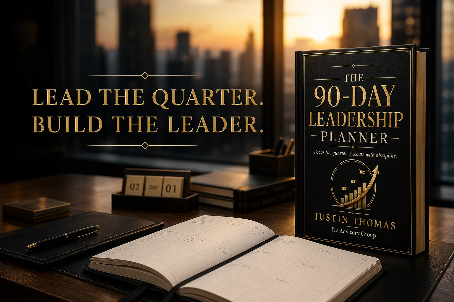 The 90-Day Leadership Planner in a premium leadership setting