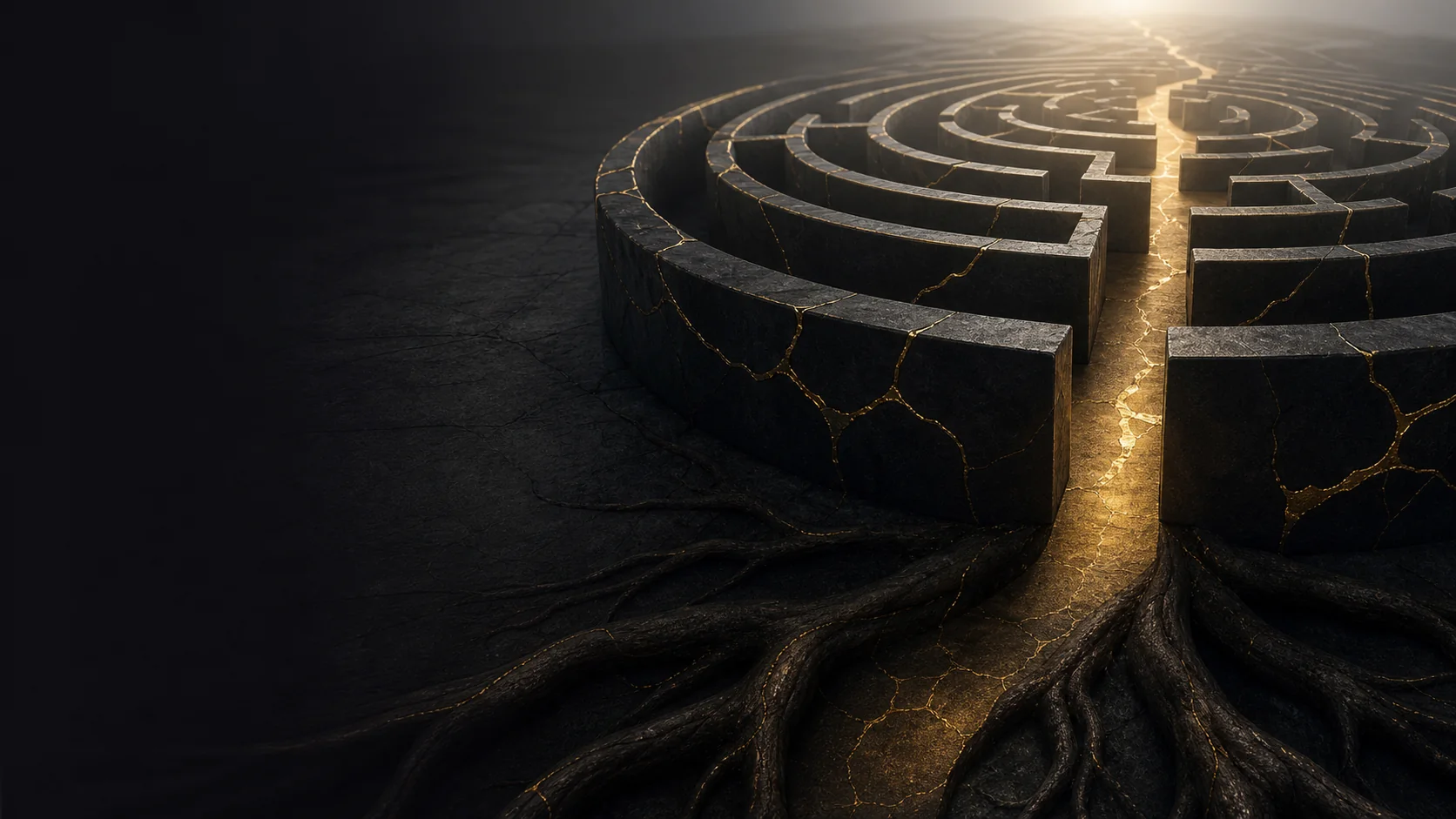 A black and gold labyrinth representing the hidden cost of success