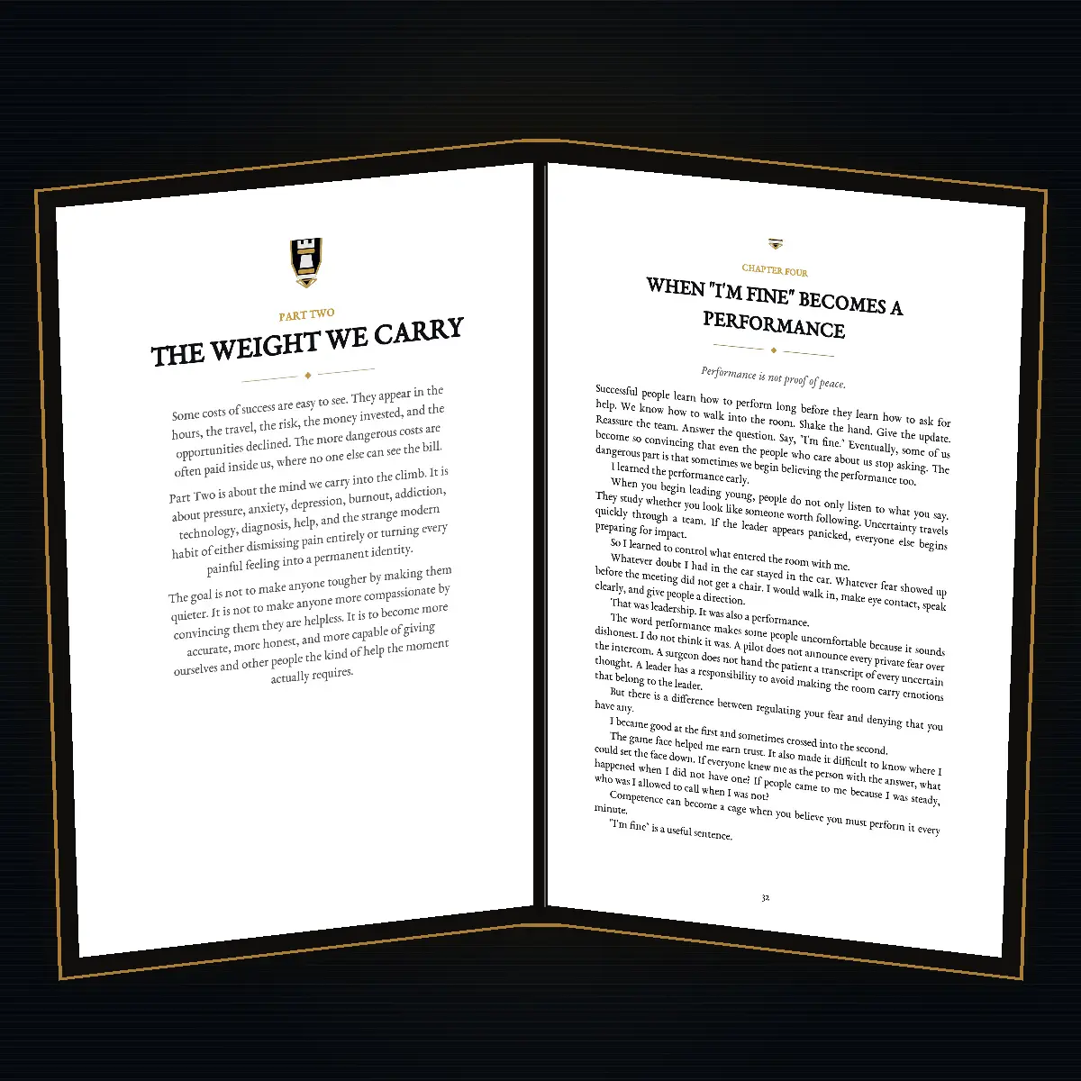 Interior pages introducing Part Two, The Weight We Carry