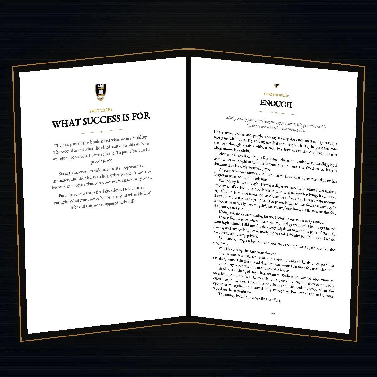 Interior pages introducing Part Three, What Success Is For