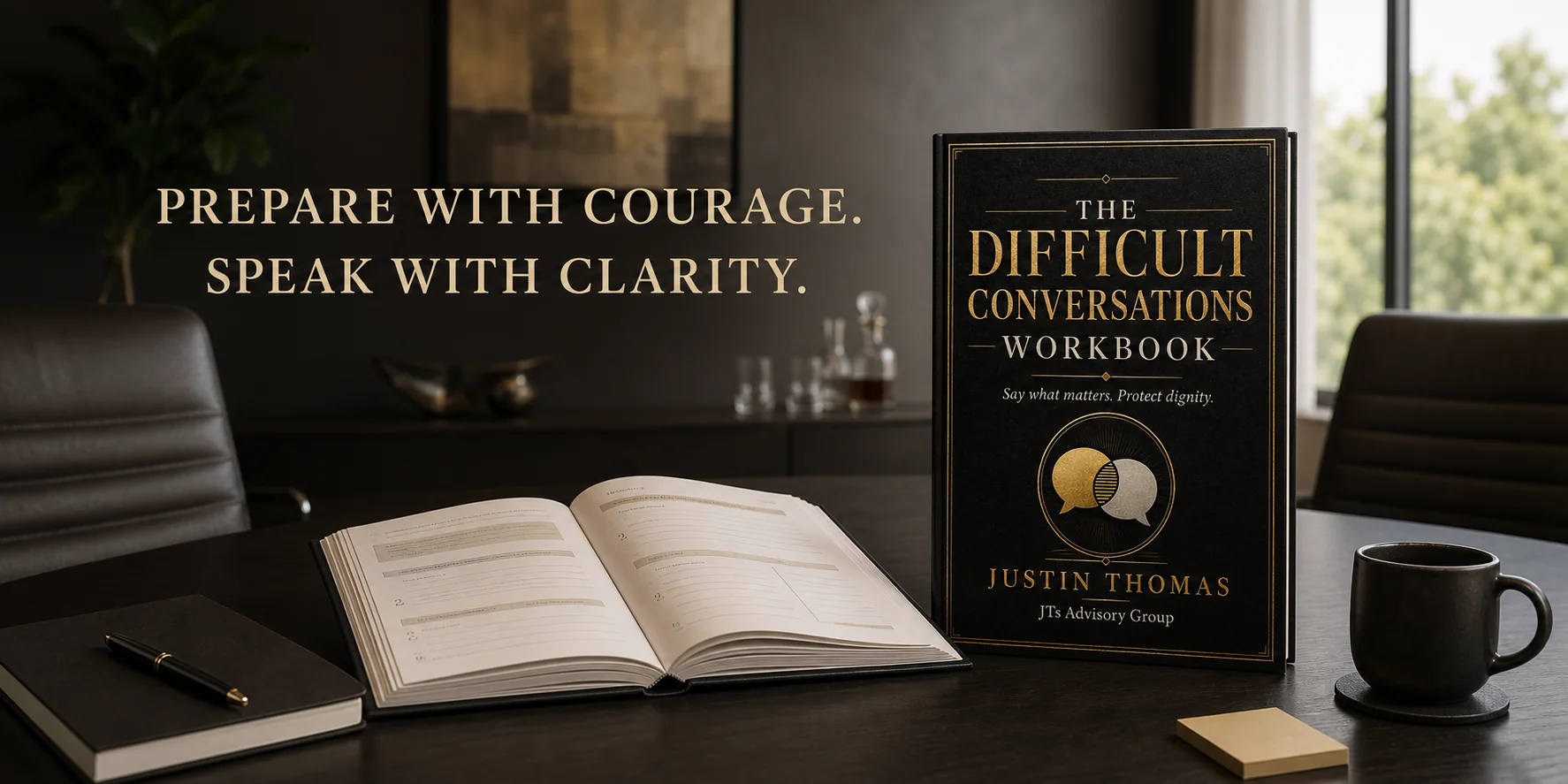 The Difficult Conversations Workbook in a premium leadership setting