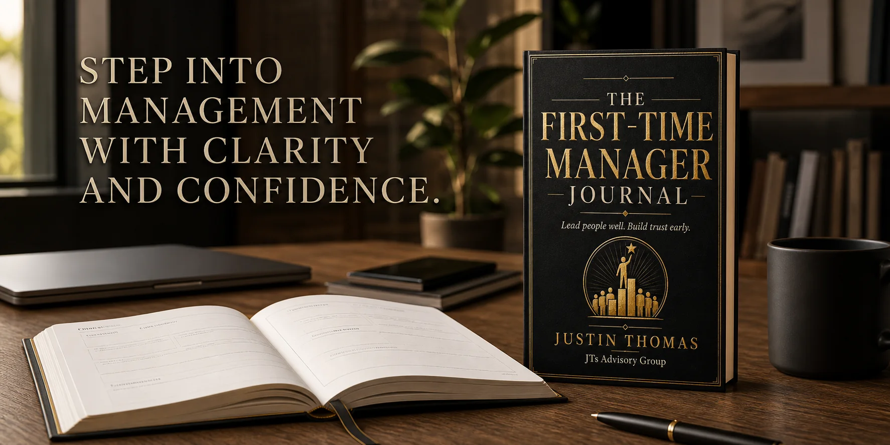 The First-Time Manager Journal in a premium leadership setting